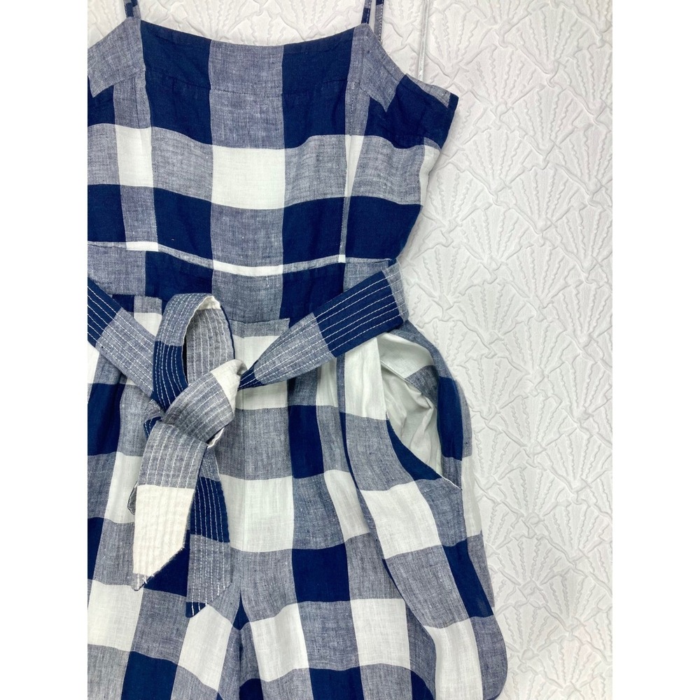 J. Crew Gingham Linen Wide Leg Jumpsuit Women S Navy Ivory Summer Coastal Vacay - Picture 4 of 13